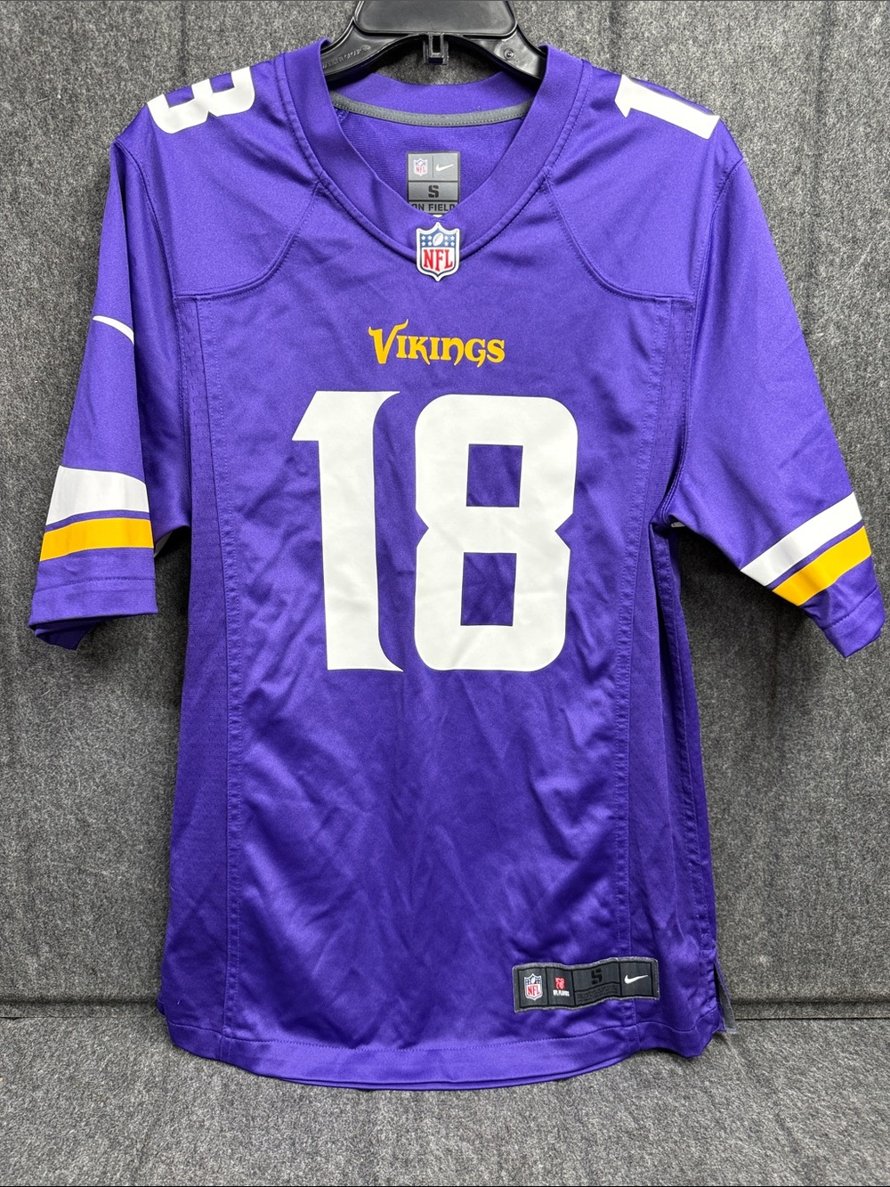 Nike Purple Vikings #18 Jefferson Football Jersey with White & Gold Accents